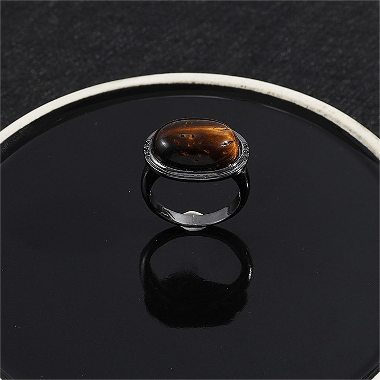 Olivenorma Oval Tiger Eye Adjustable Black Ring