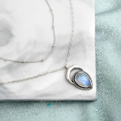 Olivenorma Bohemia Sliver Crescent Moonstone Necklace