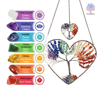 Olivenorma Heart Shape Chakra Tree Of Life Crystal Dream Catcher