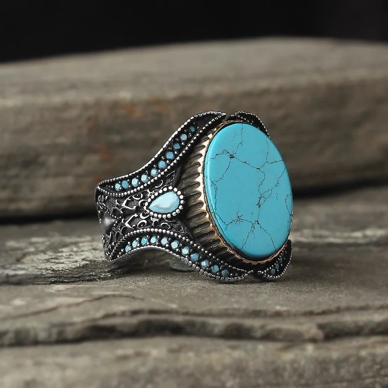 Olivenorma Turquoise Sterling Silver Men Ring