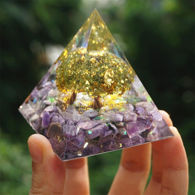 Olivenorma Tree of Life Peridot With Charoite Orgone Pyramid