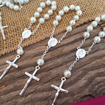 Olivenorma Pearl Cross Virgin Mary Rosary Bracelet