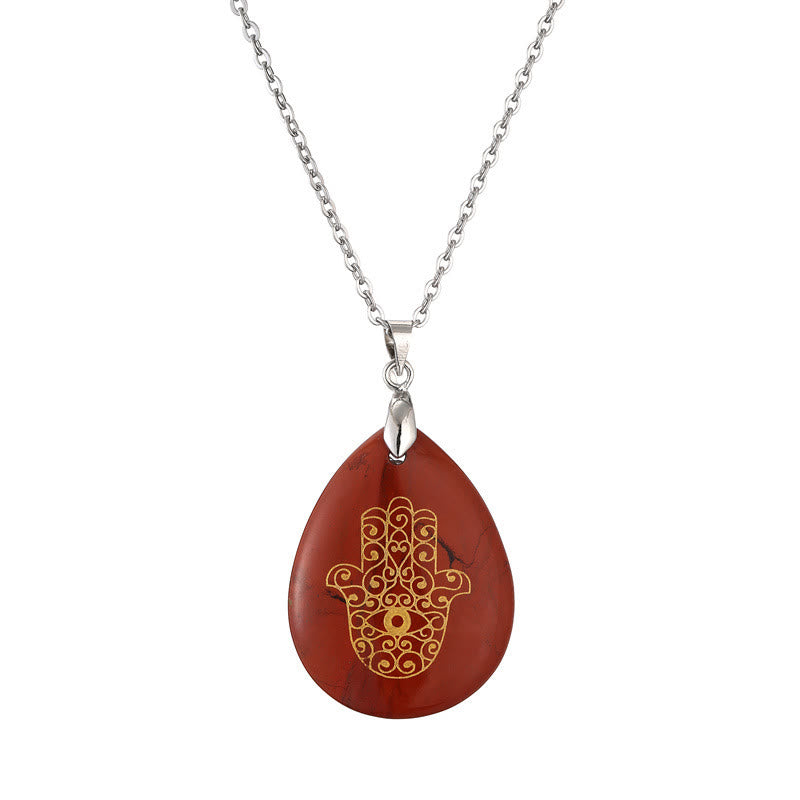 Olivenorma Natural Drop Shape Crystal Hamsa Pendant Necklace