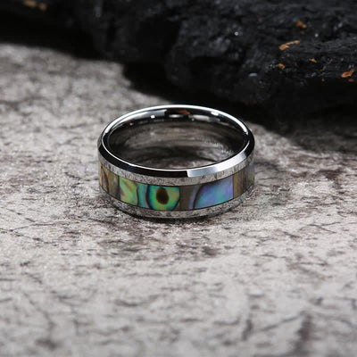 Olivenorma Koa Wood and Abalone Shell Tungsten Carbide Ring - image 18