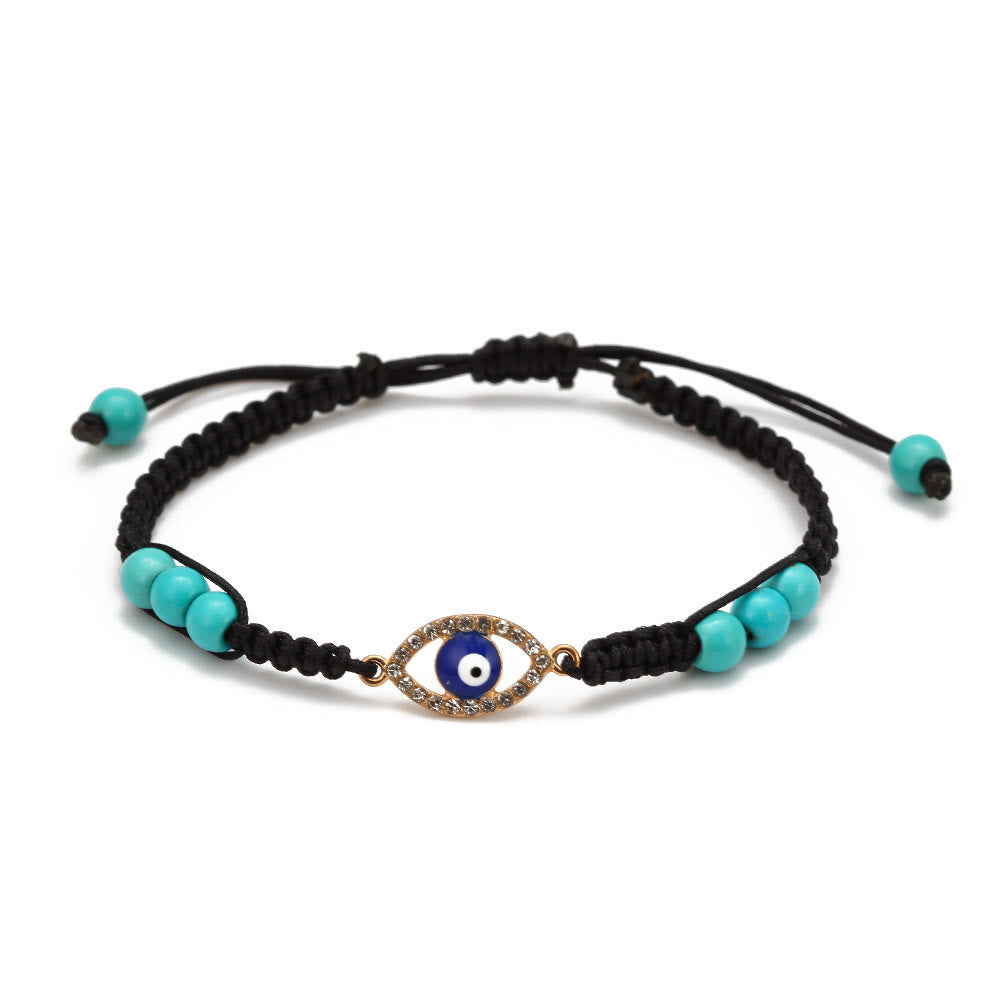 Olivenorma Turquoise White Zircon Evil Eye Braided Adjustable Bracelet