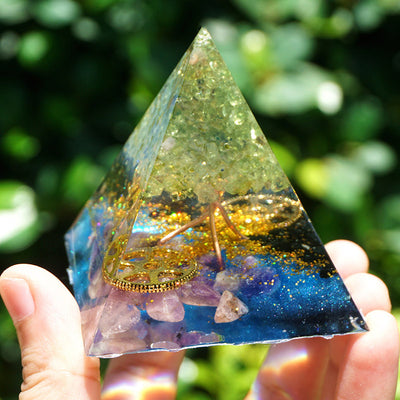 Olivenorma Peridot Amethyst With Black Tourmaline Orgone Pyramid