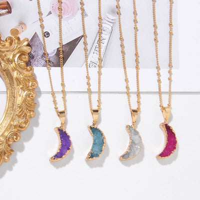 Olivenorma Natural Crystal Crescent Moon Necklace