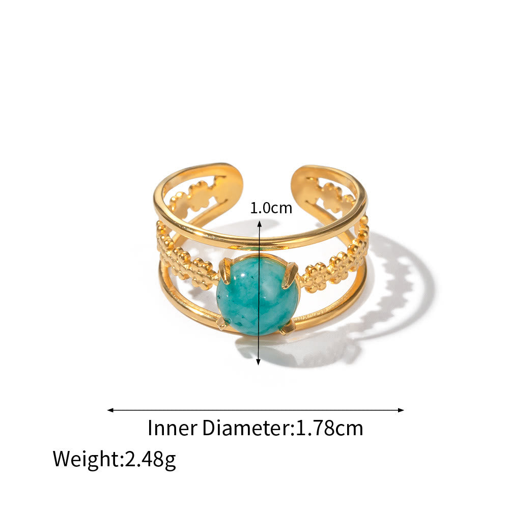 Olivenorma Natural Turquoise Amazonite Adjustable Open Ring