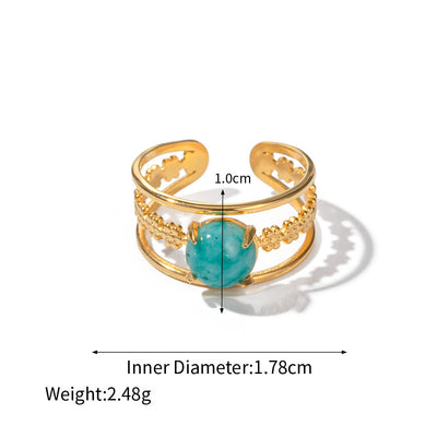 Olivenorma Natural Turquoise Amazonite Adjustable Open Ring