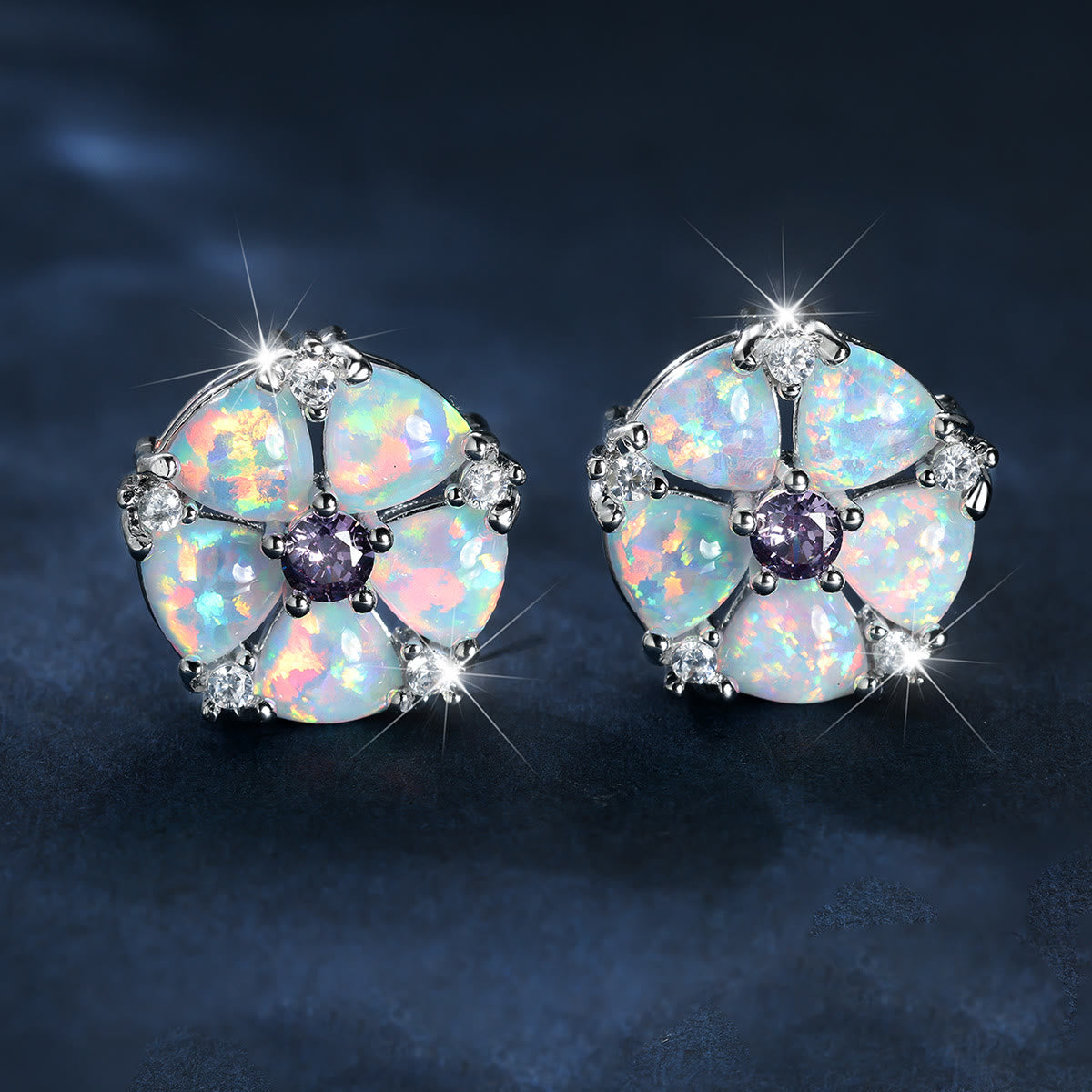 Olivenorma Opal Flower Shaped Earrings