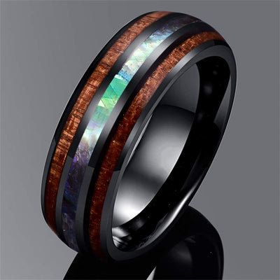 Olivenorma Koa Wood and Abalone Shell Tungsten Carbide Ring