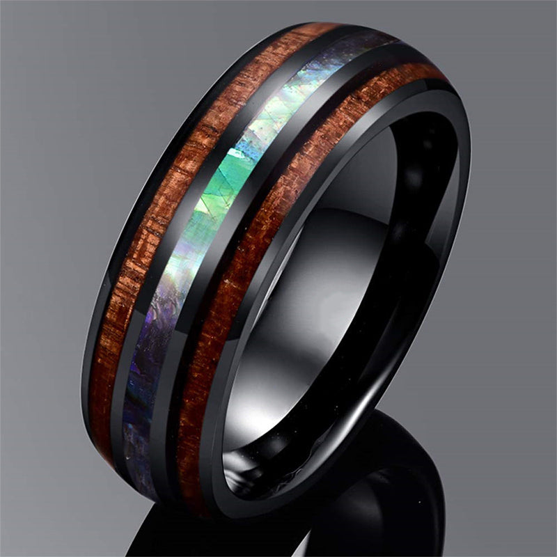 Olivenorma Koa Wood and Abalone Shell Tungsten Carbide Ring - Black - AU Size Z（US 13） - image 13