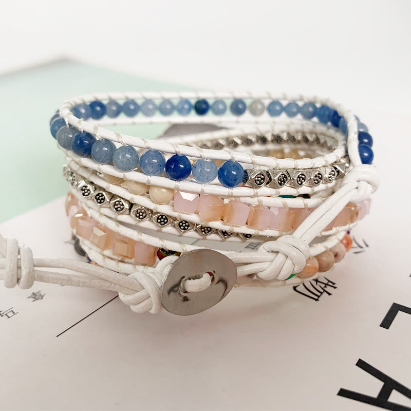 Olivenorma Rose Quartz Kyanite Boho Handmade Wrap Bracelet