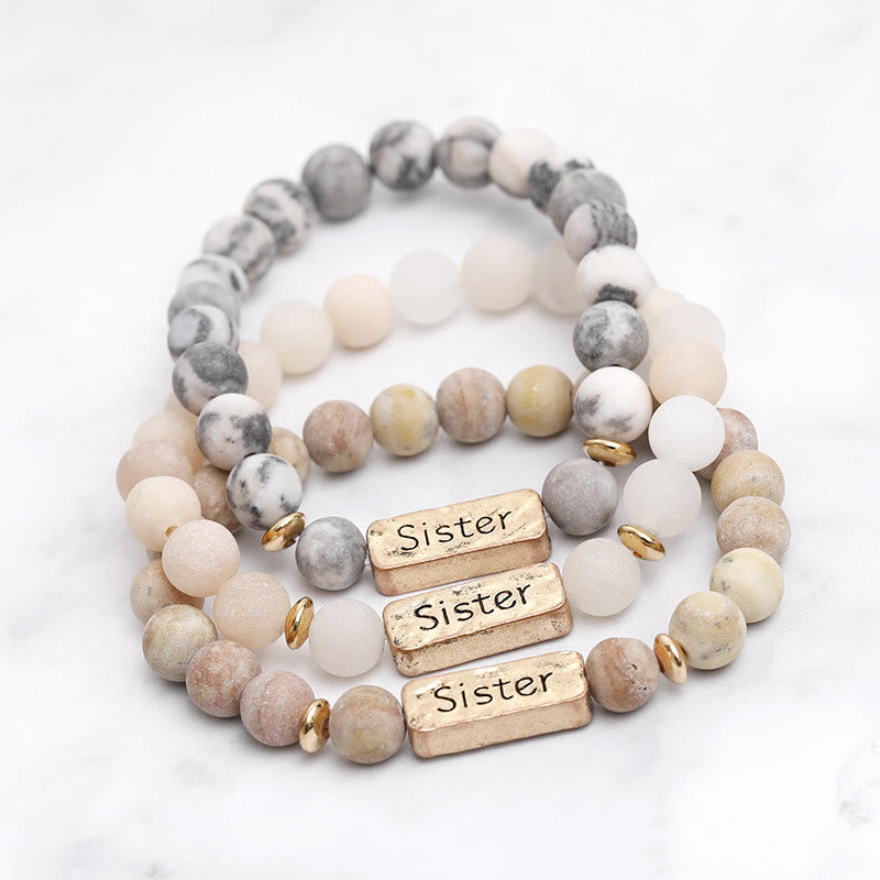 Olivenorma Natural Gemstone Sister Engraving Bracelet