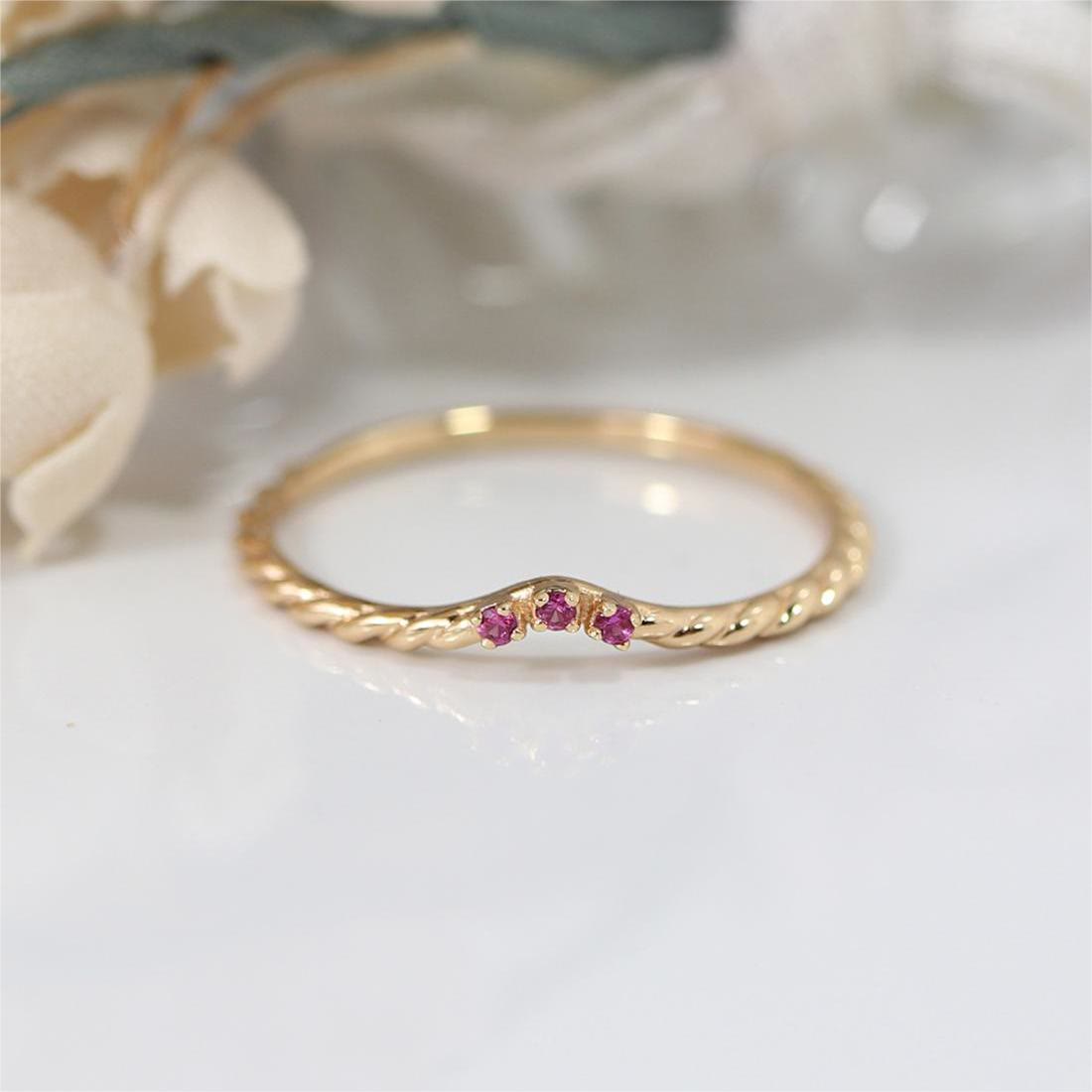 Olivenorma Dainty Peridot Pink Crystal Stacking Adjustable Ring Set