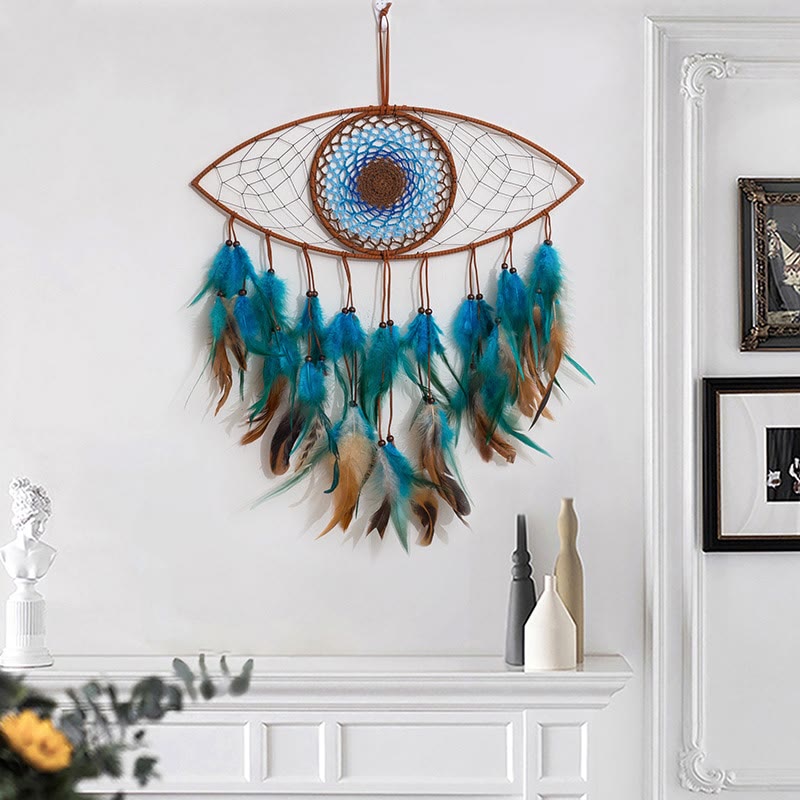 Olivenorma Evil Eye Green Brown Feathers Dream Catcher