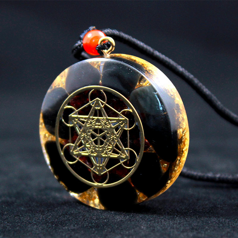 Olivenorma Obsidian Metatron'S Cube Symbol Necklace