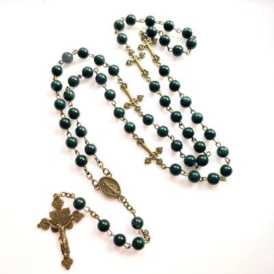 Olivenorma Malachite Copper Cross Pendant Rosary Necklace