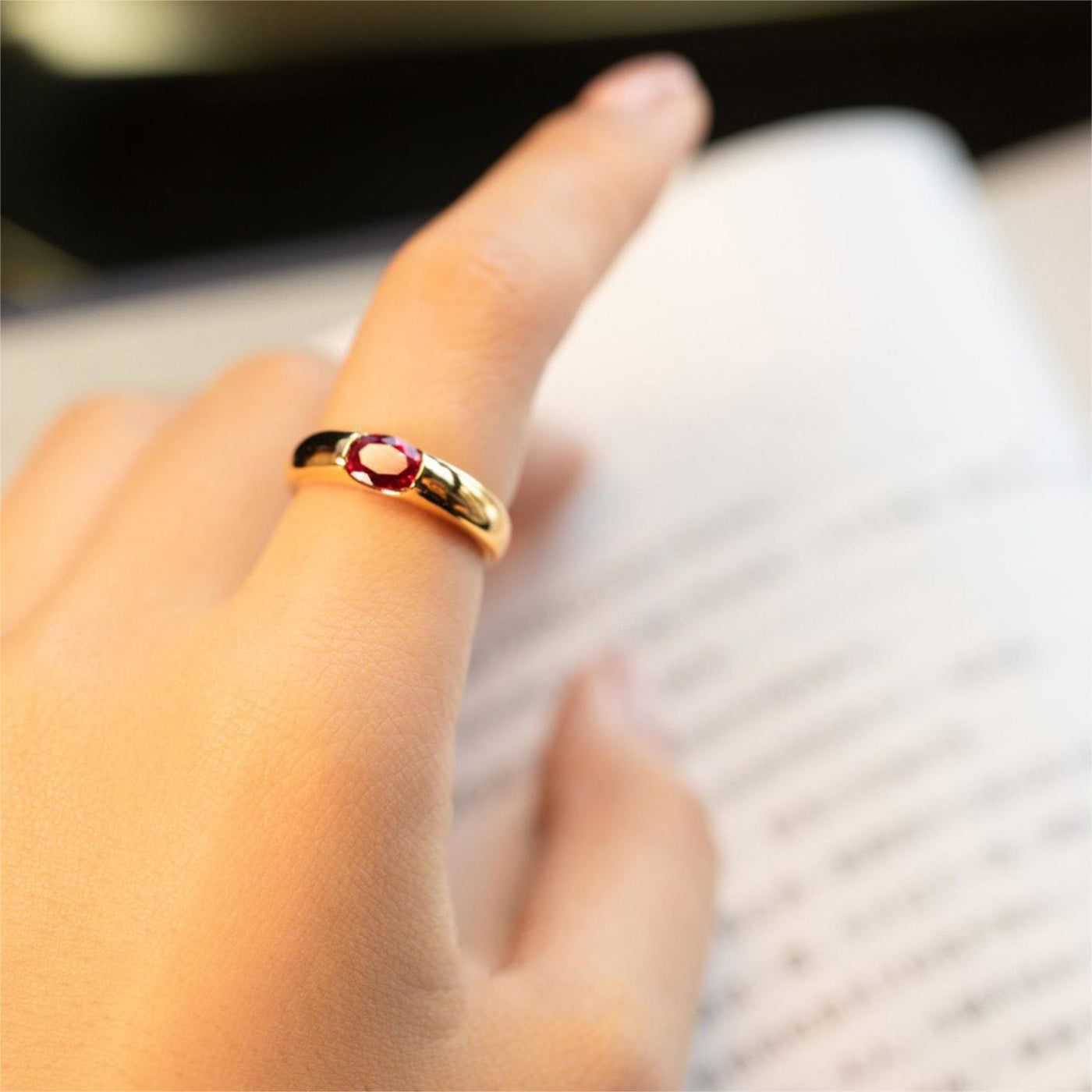 Olivenorma Garnet Gold Plated Minimalist Luxury Ring