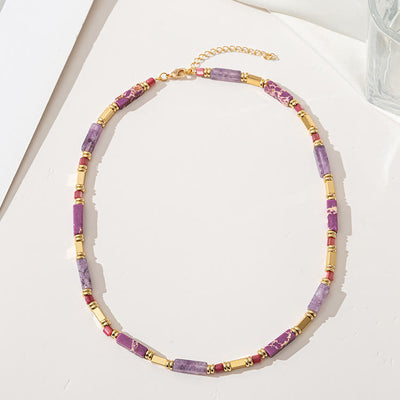 Olivenorma Geometric Rectangle Charoite Purple Emperor Stone Clavicle Necklace