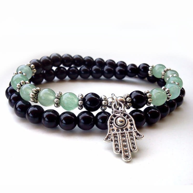 Olivenorma 6mm Double Wrap Men Women Hamsa Bracelet Set