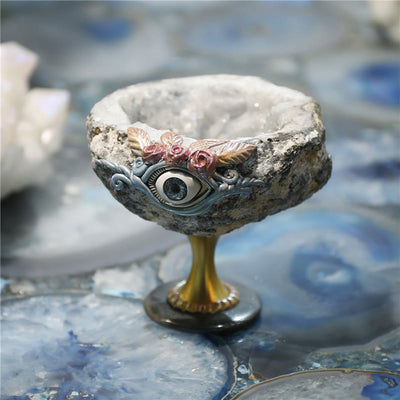 Olivenorma Natural Crystal Geode Holy Grail Evil Eye Decoration