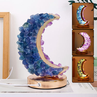 Olivenorma Amethyst Citrine Blue Fluorite Moon Crystal Lamp