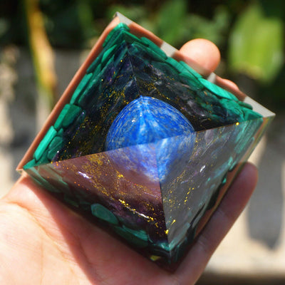 Olivenorma Lapis Lazuli Sphere with Amethyst and Malachite Pyramid