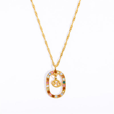 Olivenorma Zircon Openwork Oval Constellation Zodiac Necklace