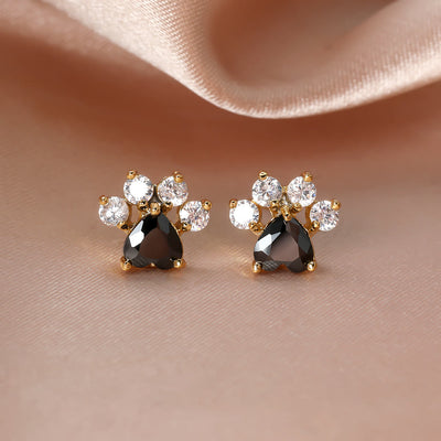 Olivenorma Kawaii Opal White Zircon Kitty Paw Earrings