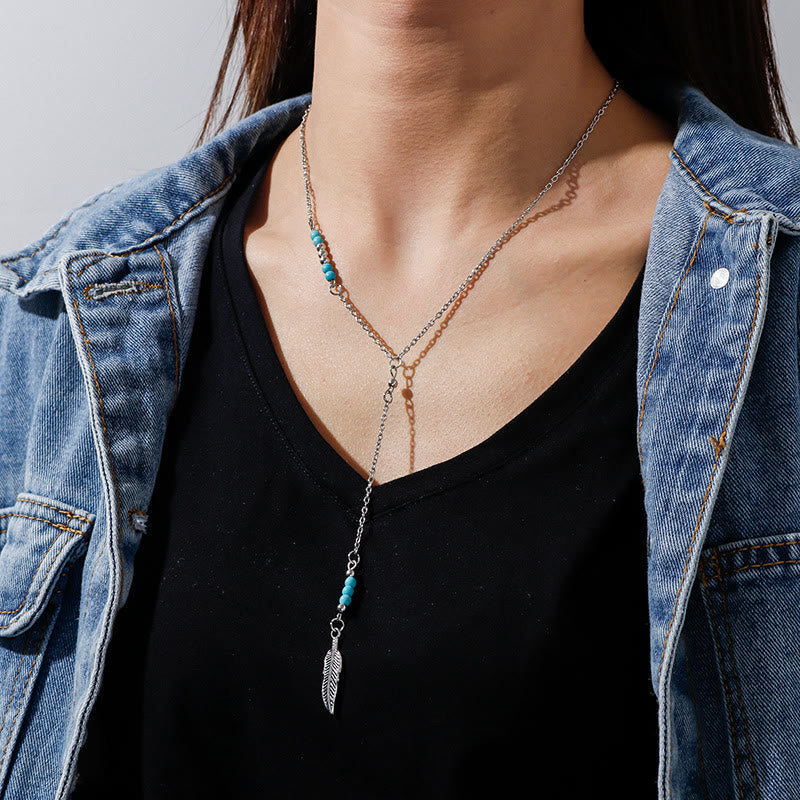 Olivenorma Turquoise Leaf Pendant Bohemian Necklace - image 5