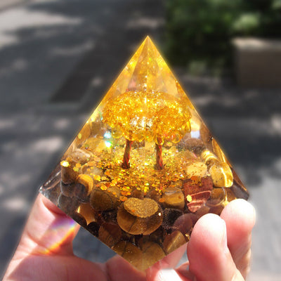 Olivenorma Golden Harmony Tiger Eye & Citrine Tree of Life Orgone Pyramid - image 3