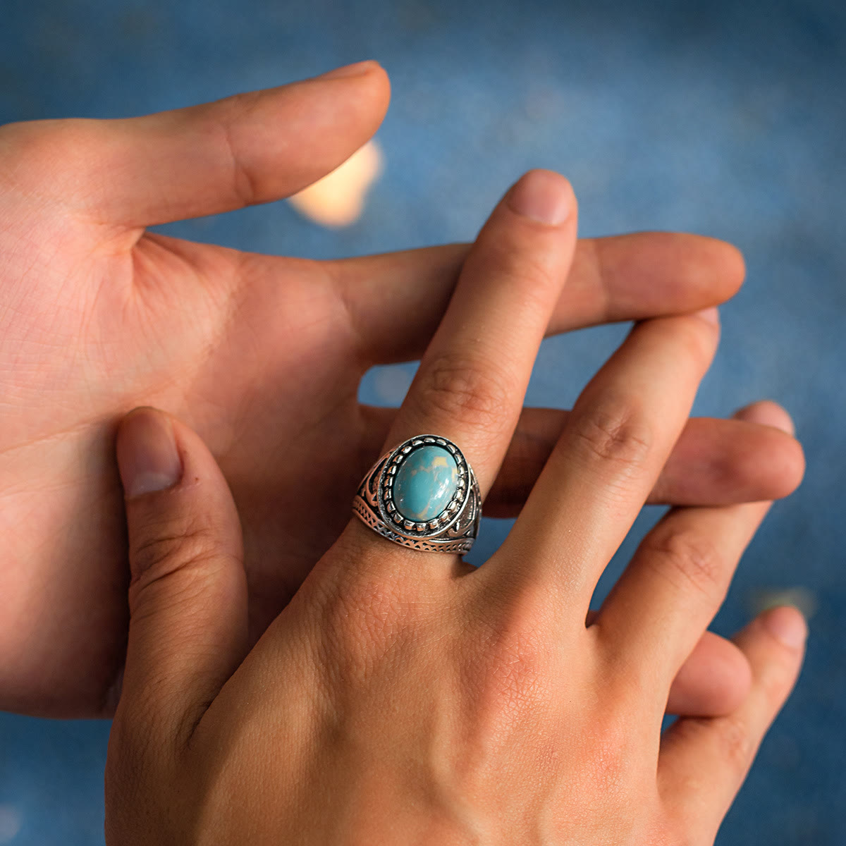 Olivenorma Retro Turquoise Men's Ring - image 1