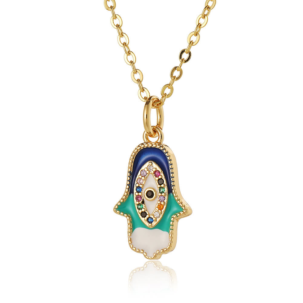 Olivenorma Epoxy Evil Eye Hamsa Heart Shape Necklace