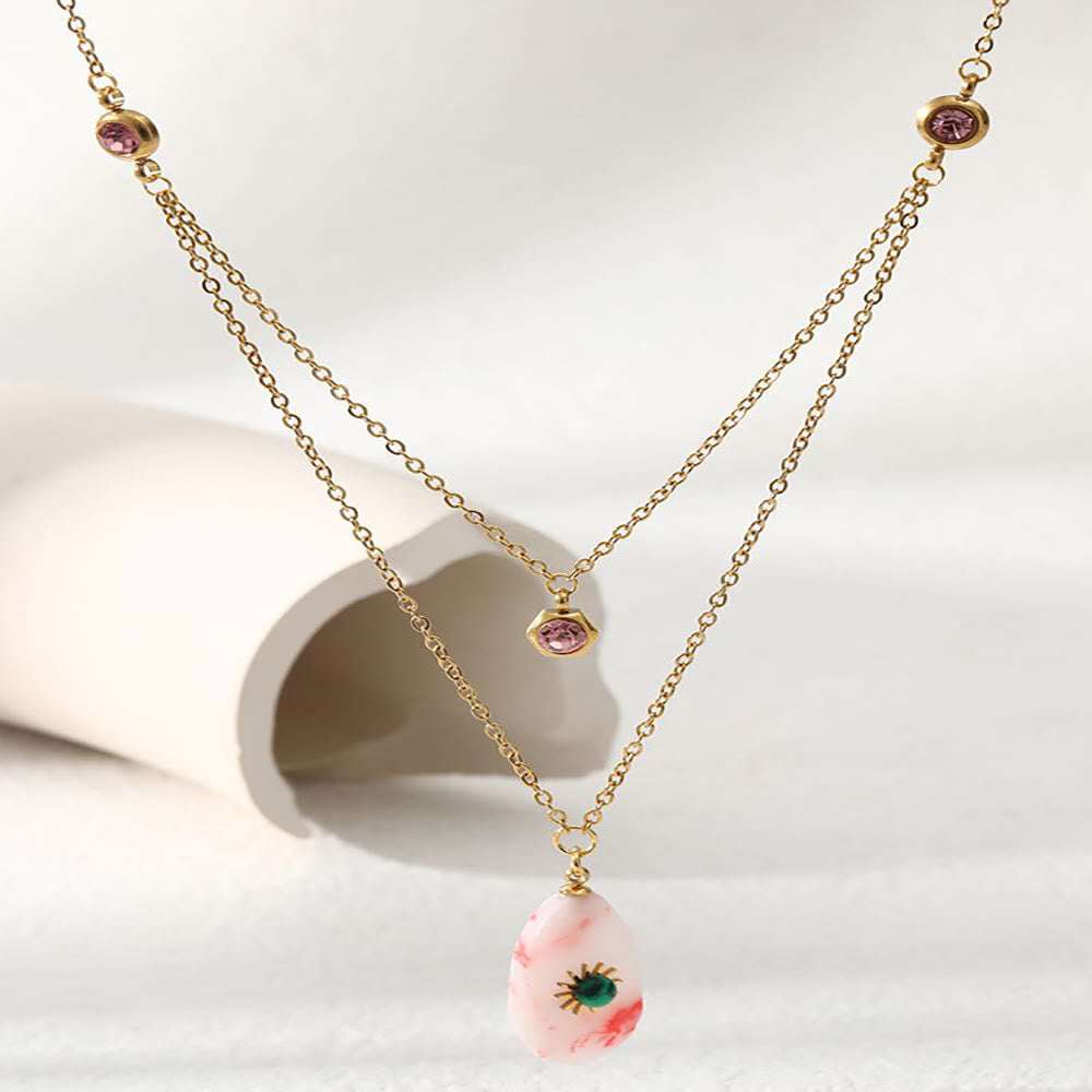 Olivenorma Rhodochrosite Zirconia Double Panel Necklace