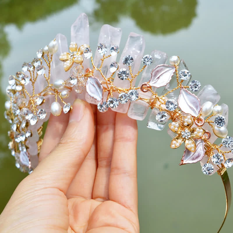 Olivenorma Luxury Natural Crystal With Pearl Crystal Crown