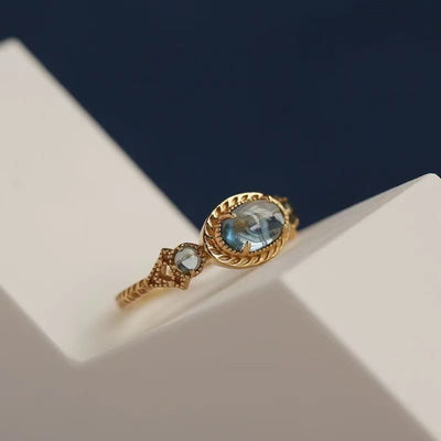 Olivenorma Natural Blue Topaz Stone Adjustable Ring