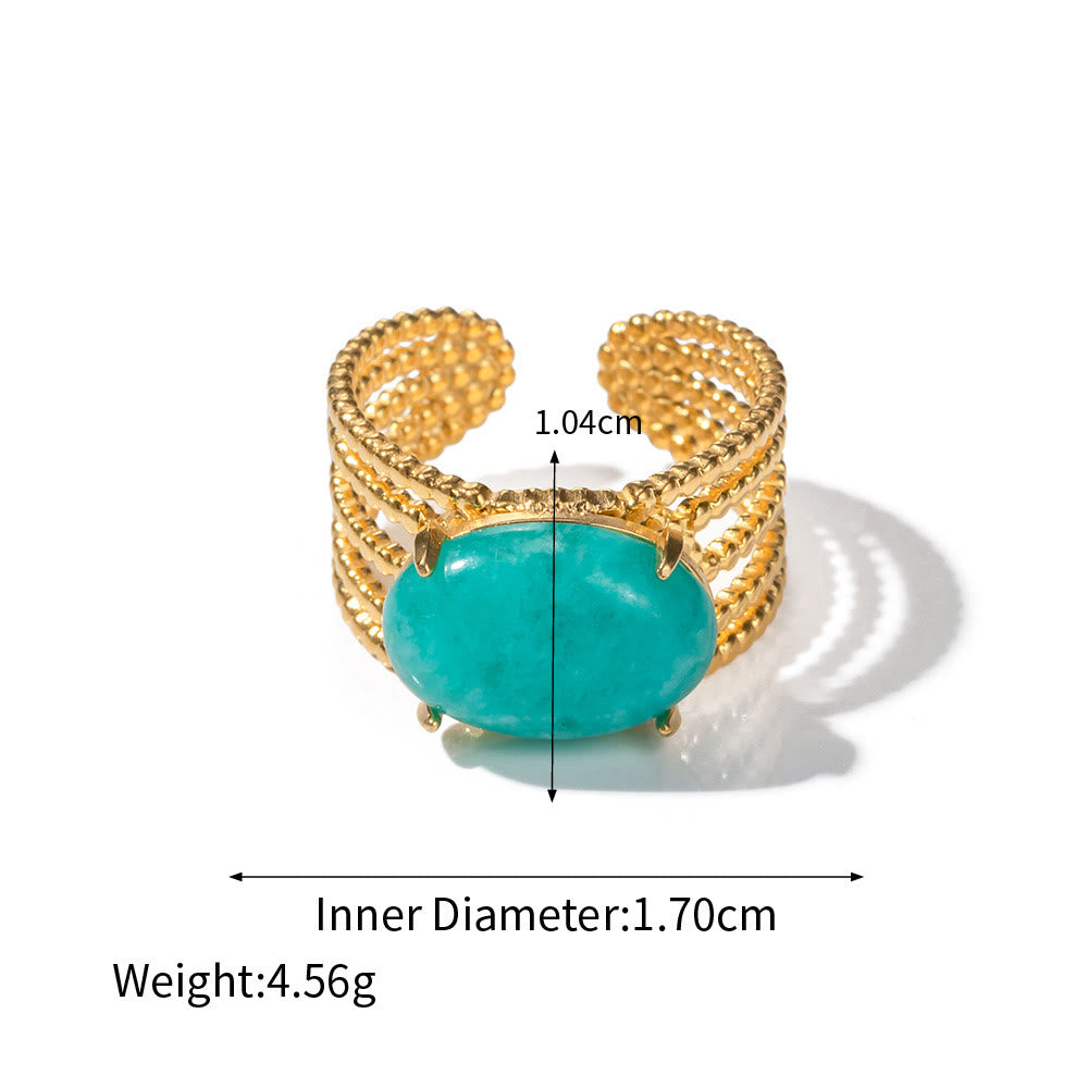 Olivenorma Natural Turquoise Amazonite Adjustable Open Ring