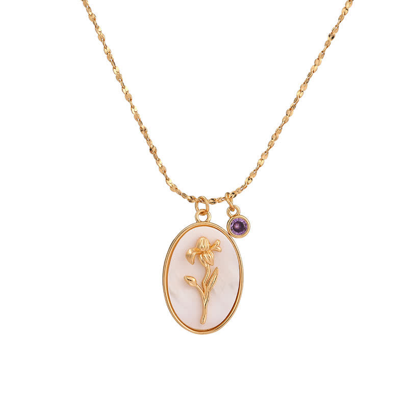 Olivenorma Birth Stone With Birth Flower Necklace