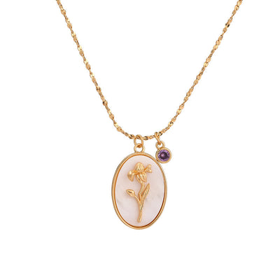 Olivenorma Birth Stone With Birth Flower Necklace