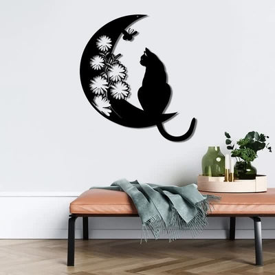 Olivenorma Cresent Moon and Cat Metal Wall Decor