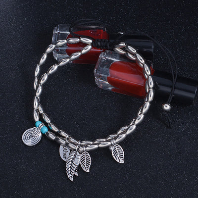 Olivenorma Turquoise Silver Leaf Double Layer Bracelet Anklet