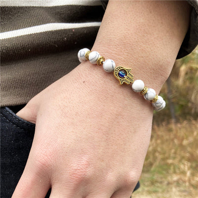 Olivenorma Evil Eye Hamsa 8mm Natural Beaded Men Bracelet