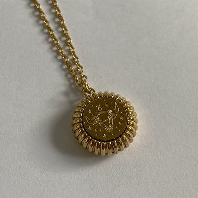 Olivenorma Zodiac Round Pendant 18k Gold Titanium Steel Necklace