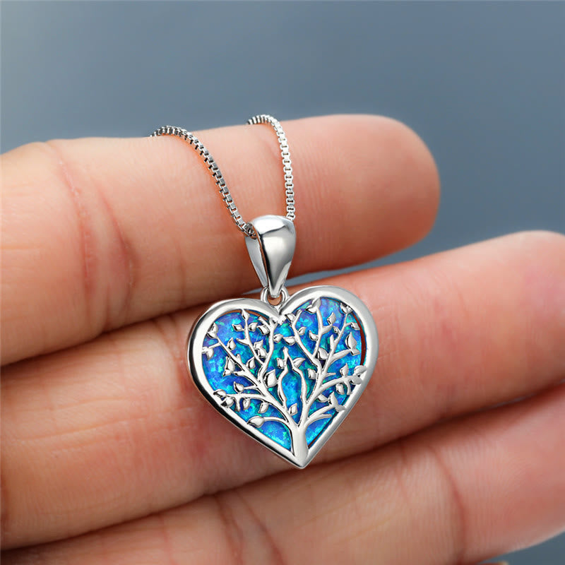 Olivenorma Tree of Life Opal Heart Necklace