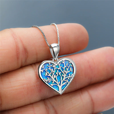 Olivenorma Tree of Life Opal Heart Necklace