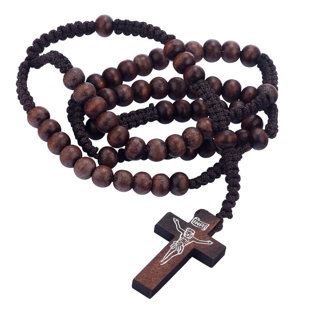 Olivenorma Cross Wooden Mala Bead Rosary Necklace