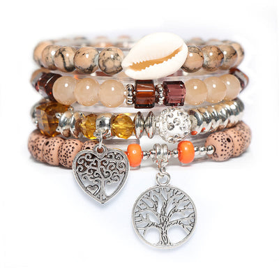 Olivenorma Tree Of Life Heart Pendant Beaded Bracelet Set