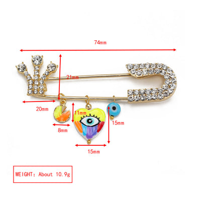 Olivenorma White Zircon Evil Eye Heart Brooch