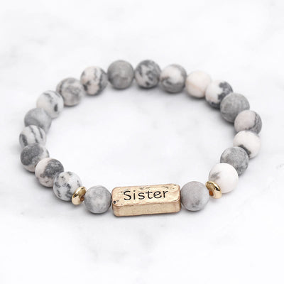 Olivenorma Natural Gemstone Sister Engraving Bracelet